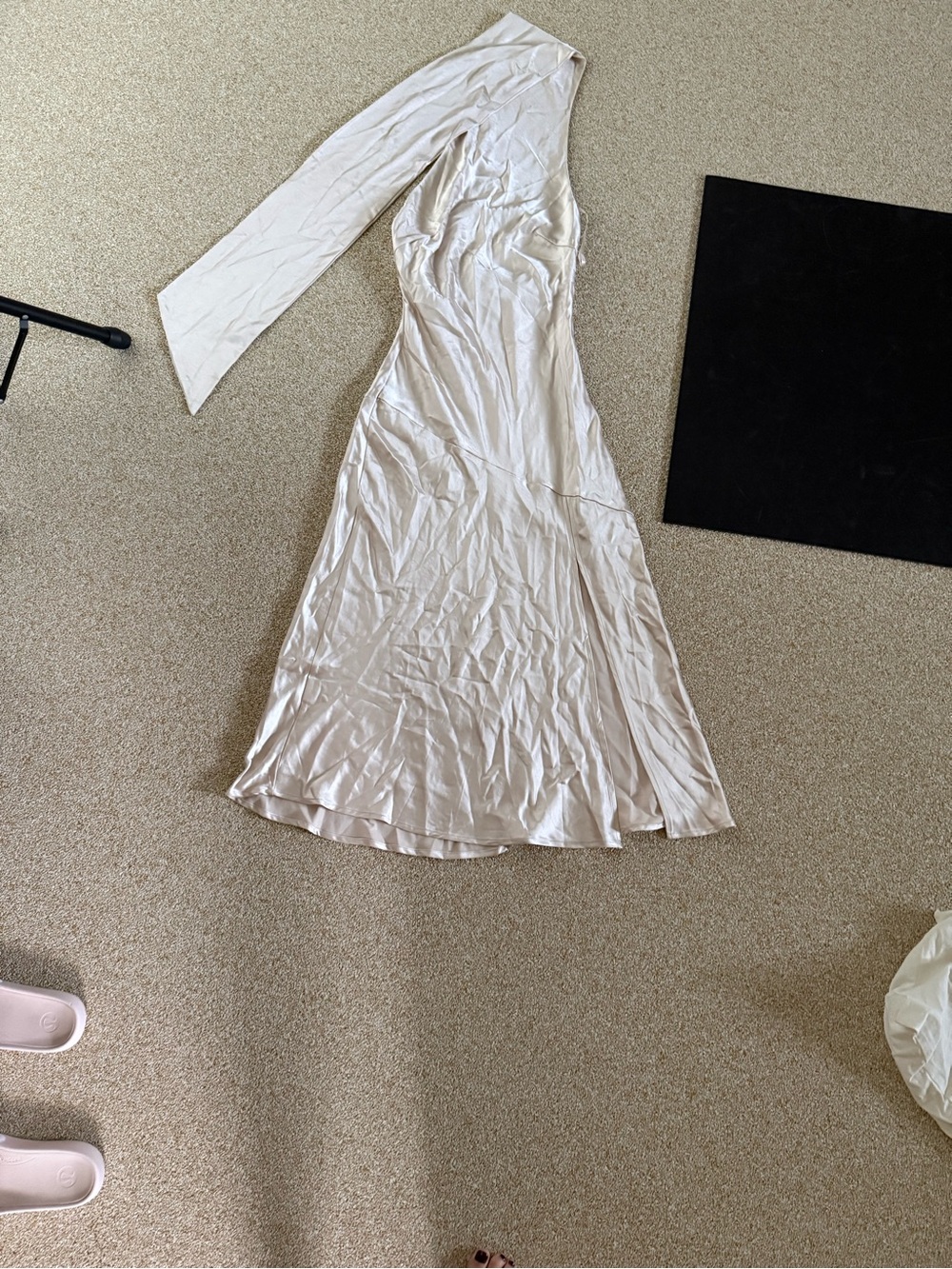 Hello Molly One-Shoulder Satin Dress in Cream